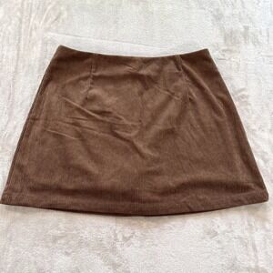 Brown Corduroy Womens L A-Line Mini Skirt With Black Lined Shorts 90's Y2K Style
